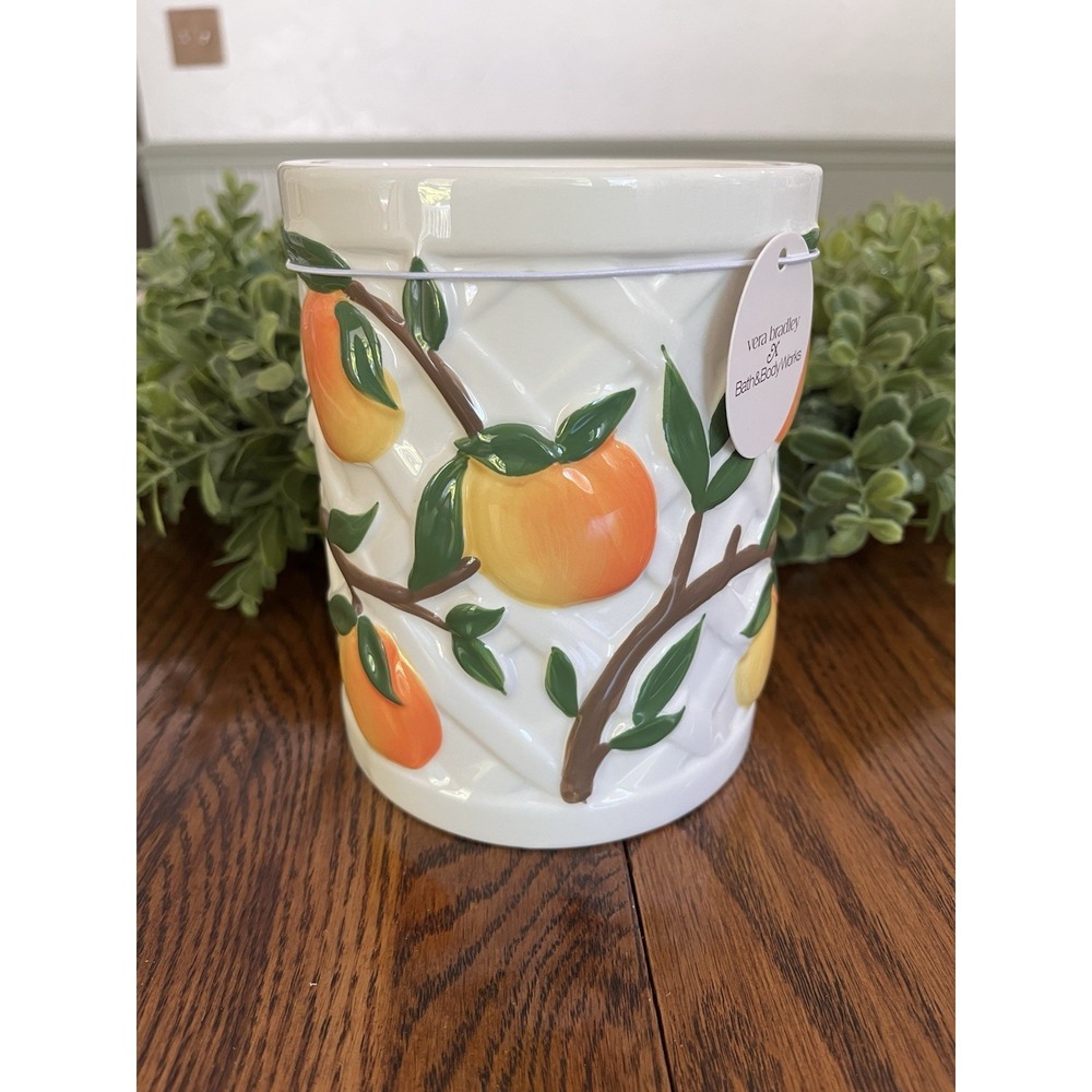 New "Vera Bradley Peach Pedestal" Bath & Body Works 3- Wick Candle Holder